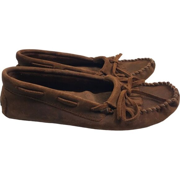 Minnetonka Kilty Brown Suede Leather Moccasins Shoes - Picture 5 of 10